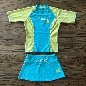 American Girl Blue and Yellow Kids Swim cover up Rashguard Set